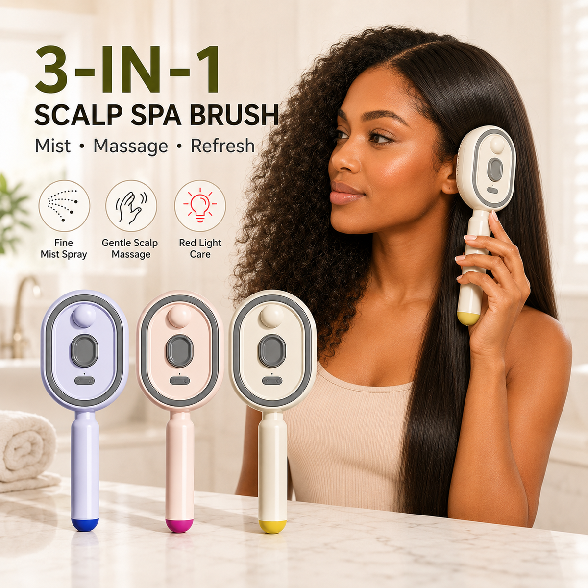 💆 3-in-1 Scalp Spray Massage Comb – Fine Mist Hair Brush with Red Light & Easy-Clean Design