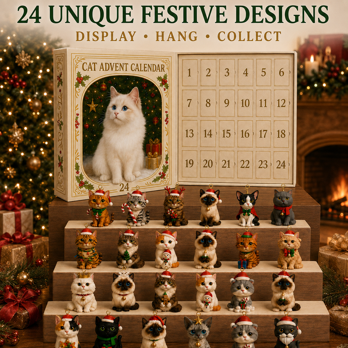 🎁Christmas Sale 49% OFF🐱2026 Cat Advent Calendar – 24 Days of Unique Christmas Cat Ornaments 🎄