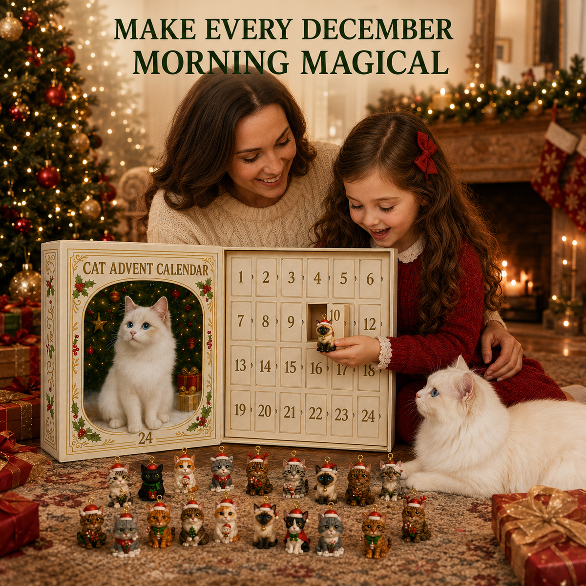 🎁Christmas Sale 49% OFF🐱2026 Cat Advent Calendar – 24 Days of Unique Christmas Cat Ornaments 🎄