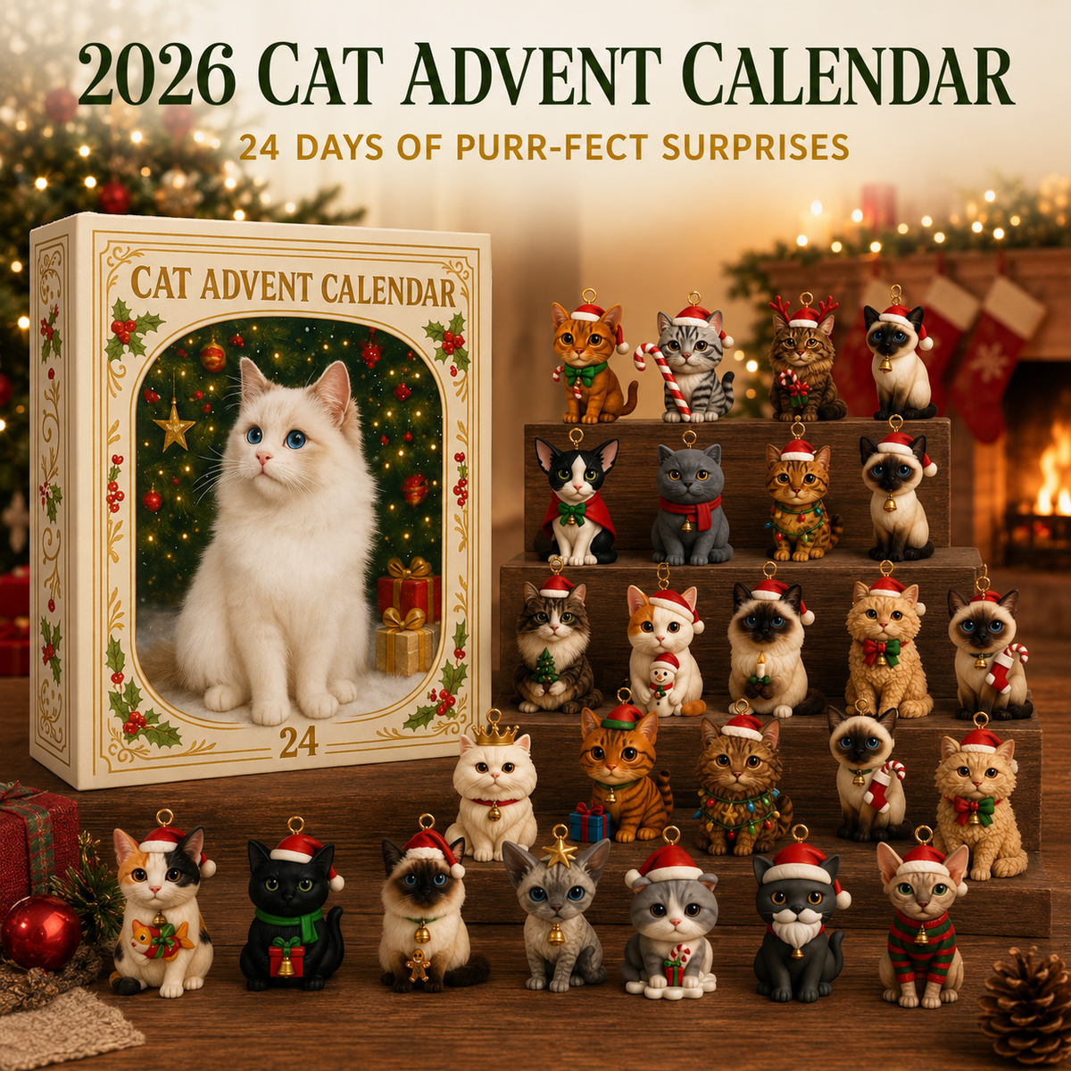 🎁Christmas Sale 49% OFF🐱2026 Cat Advent Calendar – 24 Days of Unique Christmas Cat Ornaments 🎄