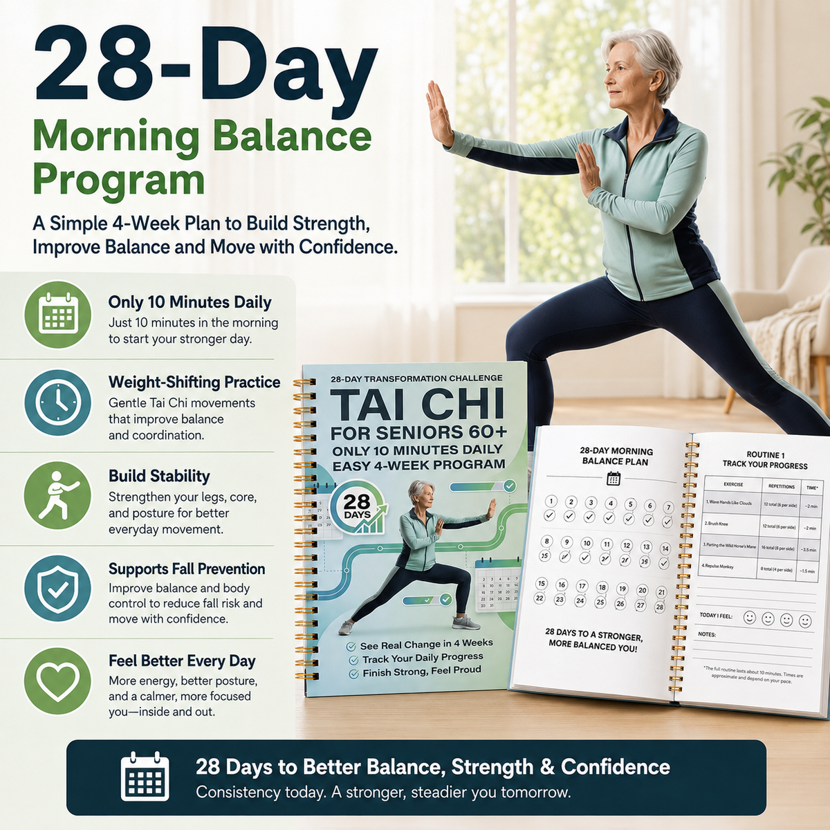 Tai Chi Walking for Seniors, Spiral Bound 28 Day Morning Plan