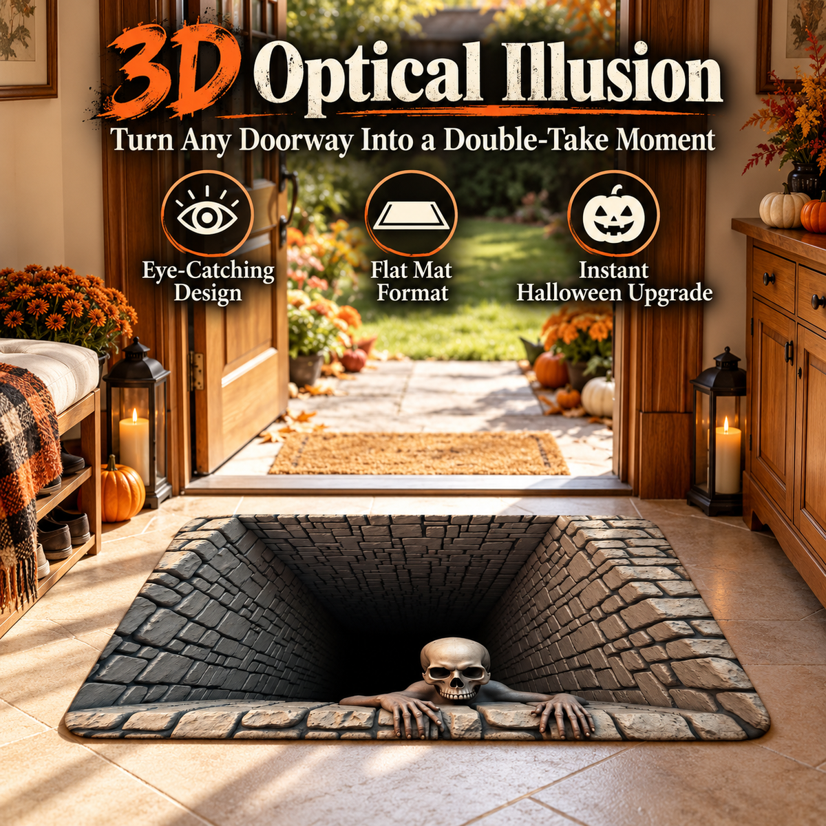 🏠3D Halloween Optical Illusion Door Mat – Spooky Non-Slip Entryway Rug