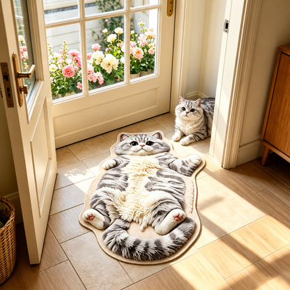 Chubby Tabby Cat Rug 🐱 – Cute Cat-Shaped Floor Accent