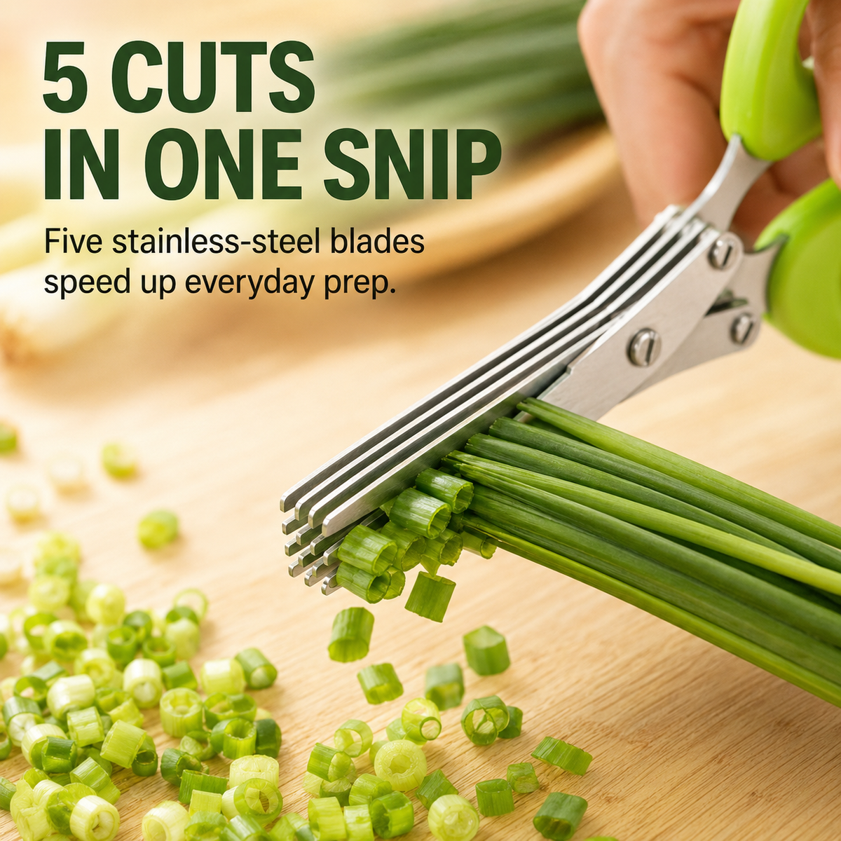 ✀Stainless Steel 5 Blades Scallion Cutter Scissors