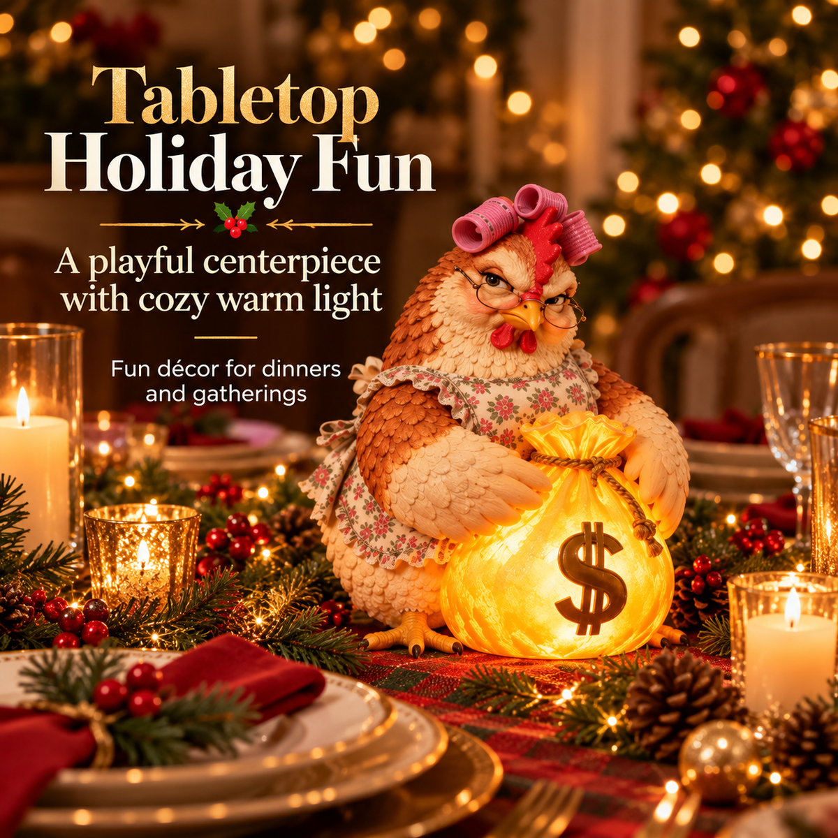 🎄✨ Lucky Fortune Chicken & Dragon LED Figurines – Glowing Money Bag Christmas Decor | Unique Holiday Gifts