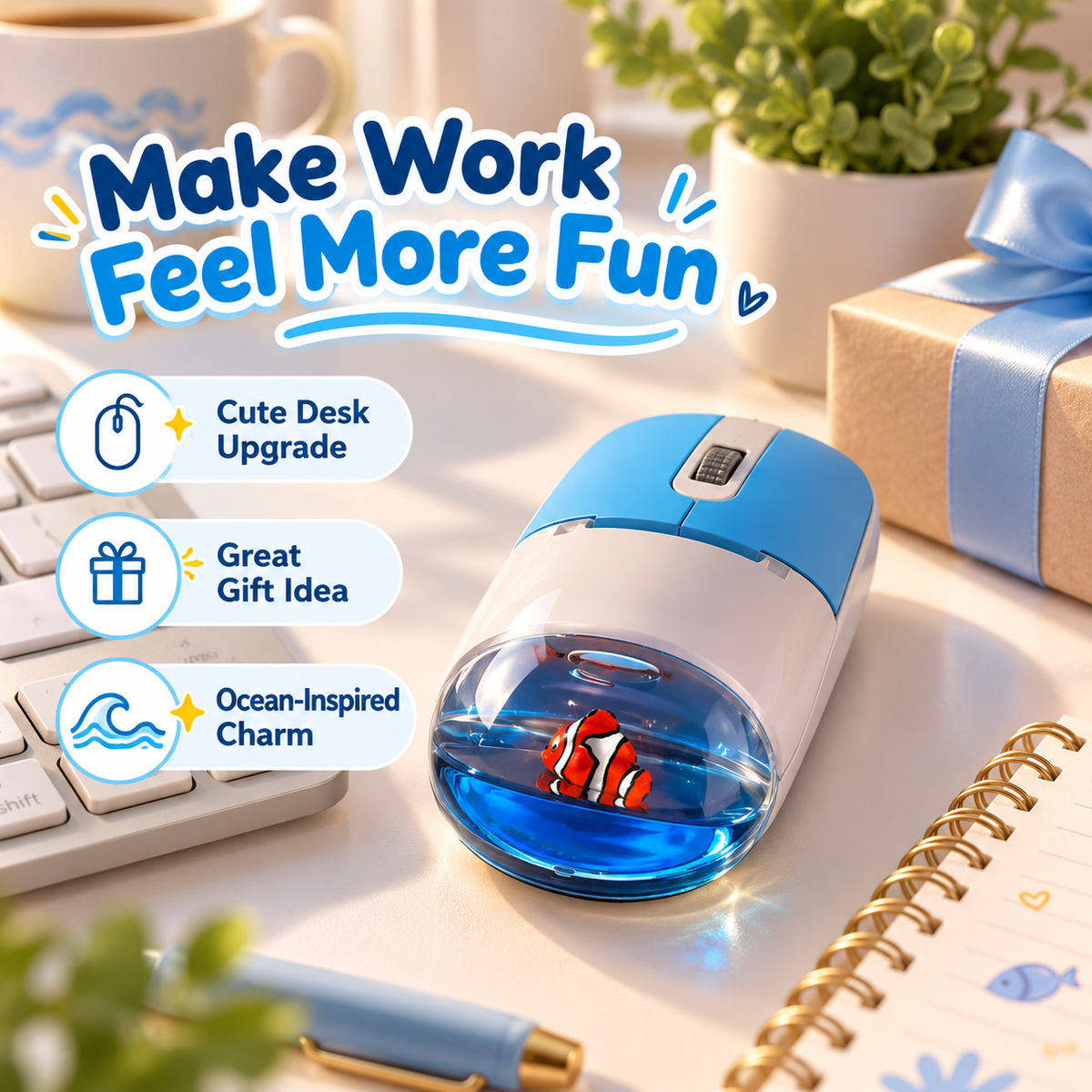 🐠✨ Mini Aquarium Liquid Wireless Mouse – Cute Floating Animal Design & Unique Desk Gift 🎁