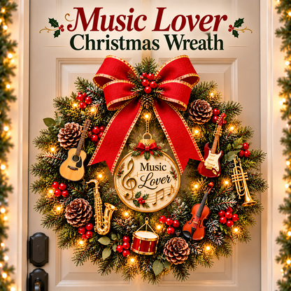 🔥 LAST DAY 49% OFF 🔥🎵 Music Lover Christmas Wreath™ – Lighted Musical Instrument Holiday Door Wreath
