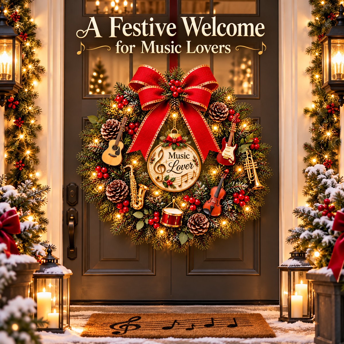🔥 LAST DAY 49% OFF 🔥🎵 Music Lover Christmas Wreath™ – Lighted Musical Instrument Holiday Door Wreath