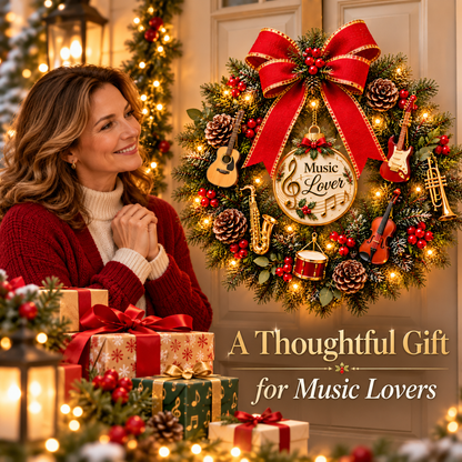 🔥 LAST DAY 49% OFF 🔥🎵 Music Lover Christmas Wreath™ – Lighted Musical Instrument Holiday Door Wreath