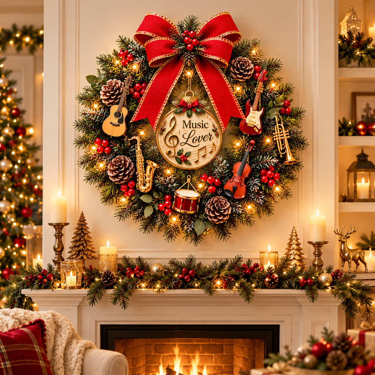 🔥 LAST DAY 49% OFF 🔥🎵 Music Lover Christmas Wreath™ – Lighted Musical Instrument Holiday Door Wreath