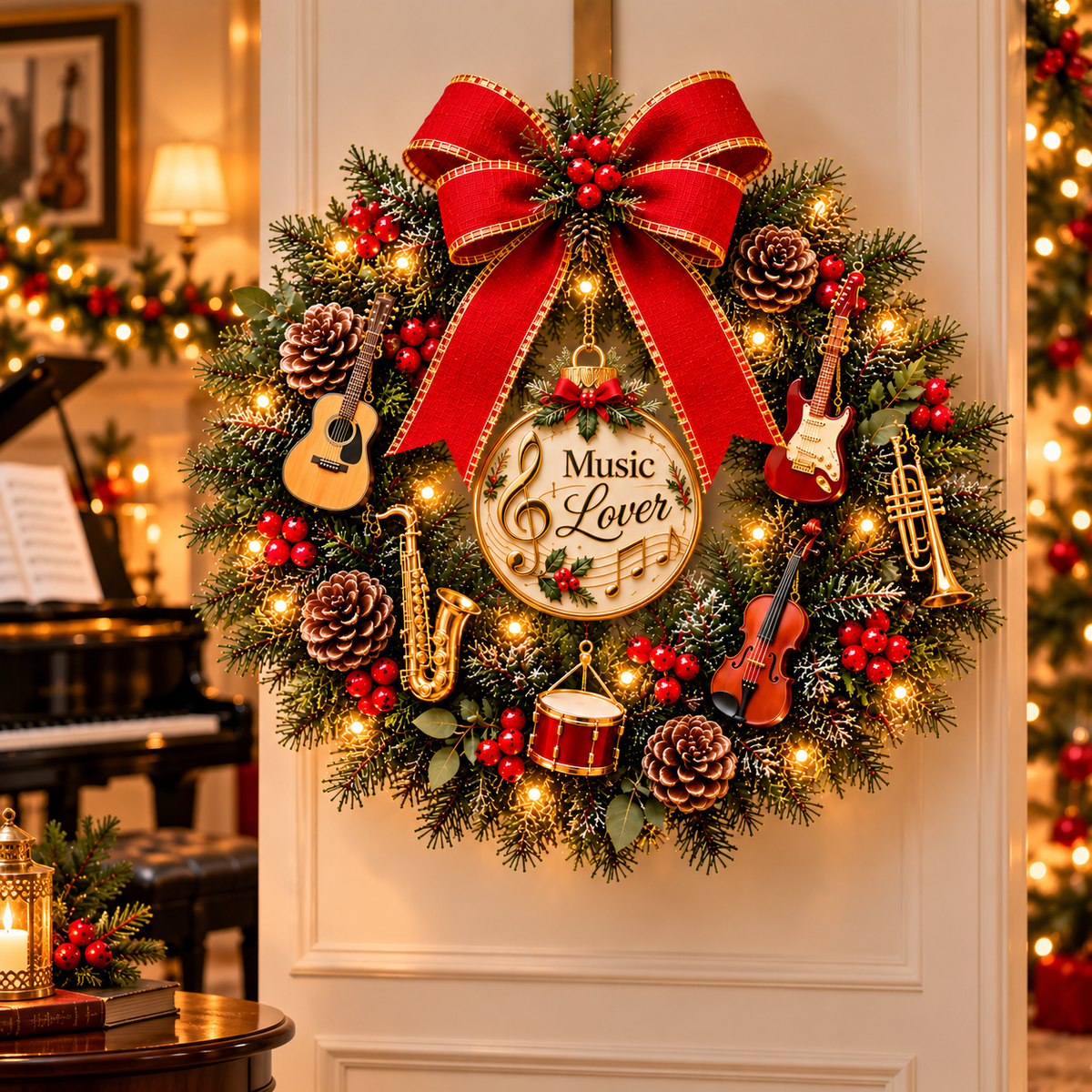 🔥 LAST DAY 49% OFF 🔥🎵 Music Lover Christmas Wreath™ – Lighted Musical Instrument Holiday Door Wreath