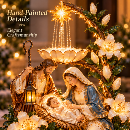 🎄 Holy Family Starlight Garden Bird Bath™ – Lighted Nativity Outdoor Decor