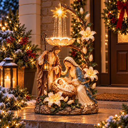 🎄 Holy Family Starlight Garden Bird Bath™ – Lighted Nativity Outdoor Decor
