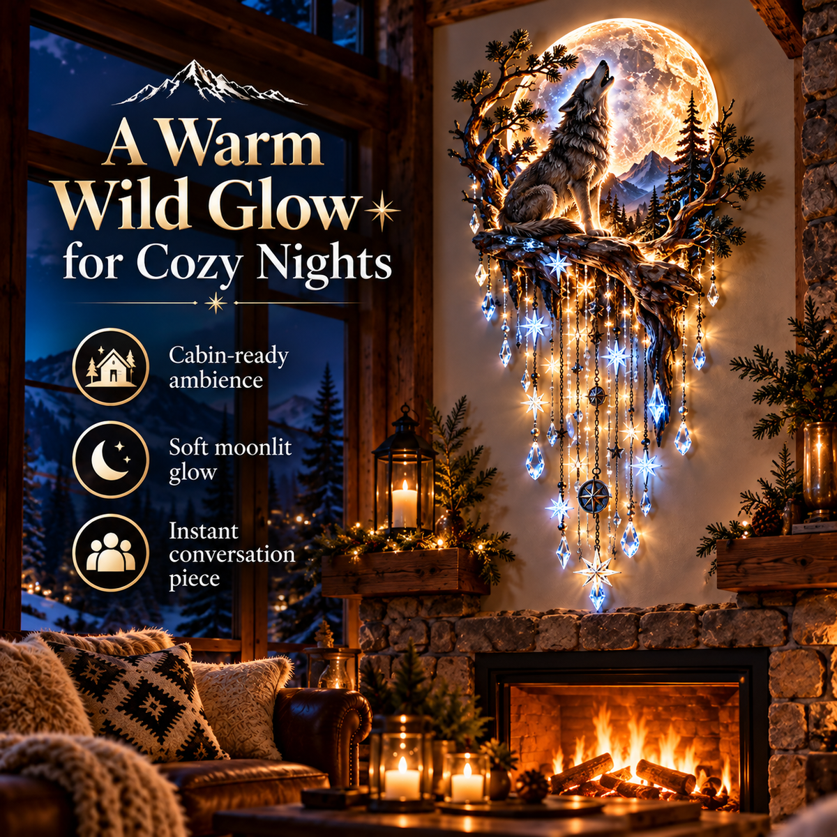 ⏳ Last Day 50% OFF-🐺🌕 Wolf Howling Moon Starfall Wall Light – Bring the Wild Home！！！