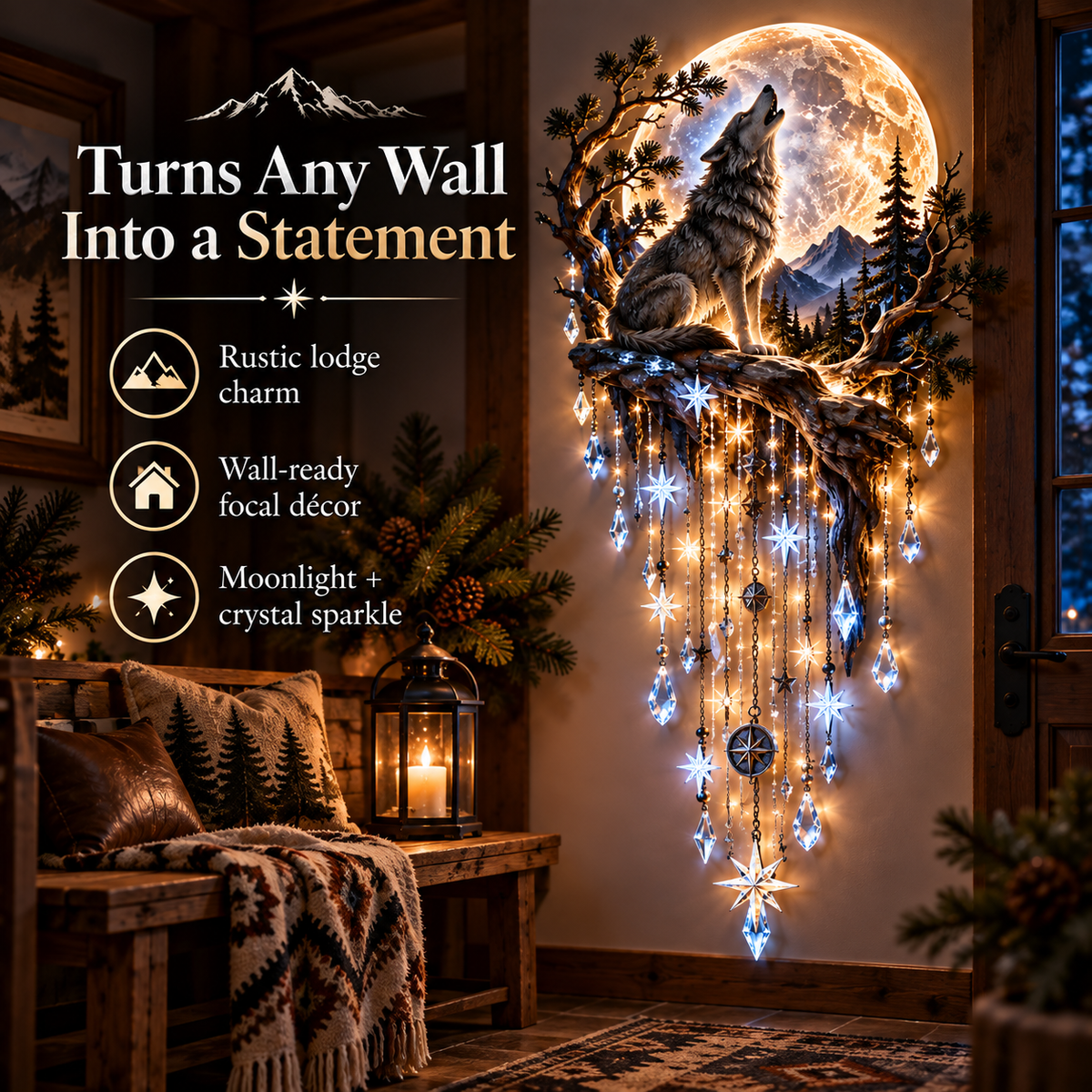 ⏳ Last Day 50% OFF-🐺🌕 Wolf Howling Moon Starfall Wall Light – Bring the Wild Home！！！