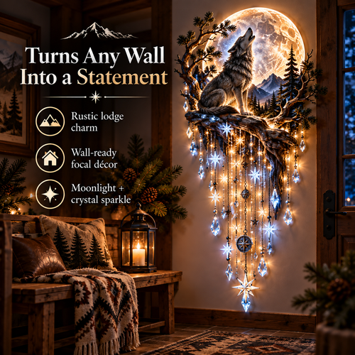 ⏳ Last Day 50% OFF-🐺🌕 Wolf Howling Moon Starfall Wall Light – Bring the Wild Home！！！
