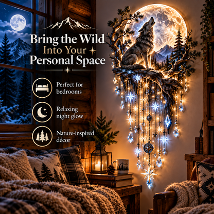 ⏳ Last Day 50% OFF-🐺🌕 Wolf Howling Moon Starfall Wall Light – Bring the Wild Home！！！