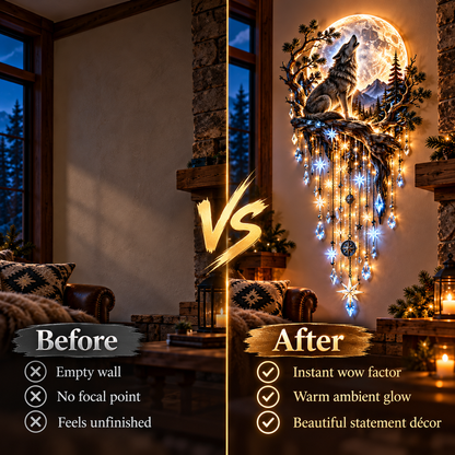 ⏳ Last Day 50% OFF-🐺🌕 Wolf Howling Moon Starfall Wall Light – Bring the Wild Home！！！