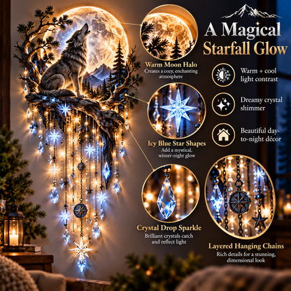 ⏳ Last Day 50% OFF-🐺🌕 Wolf Howling Moon Starfall Wall Light – Bring the Wild Home！！！