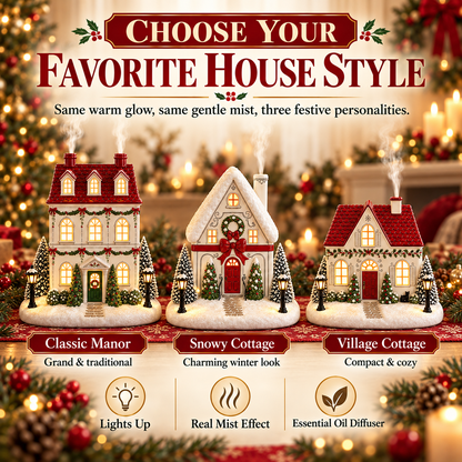 ✨🎄Christmas House Essential Oil Diffuser – 🏘️Glowing Holiday Decor with Chimney Mist🌿
