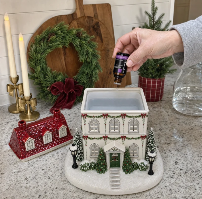 ✨🎄Christmas House Essential Oil Diffuser – 🏘️Glowing Holiday Decor with Chimney Mist🌿