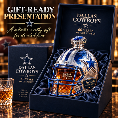 🏈💙 DALLAS Football 66th Anniversary Helmet Decanter – 1960–2026 Silver & Blue Star Commemorative Bottle
