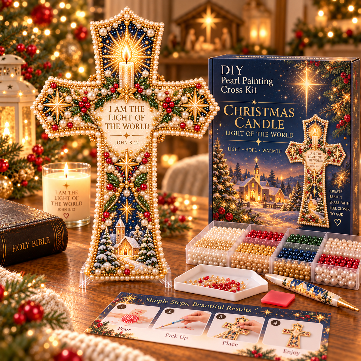✝️🎄 Christmas Scripture Pearl Painting Cross DIY Kit – A Handmade Keepsake of Faith & Love ❤️