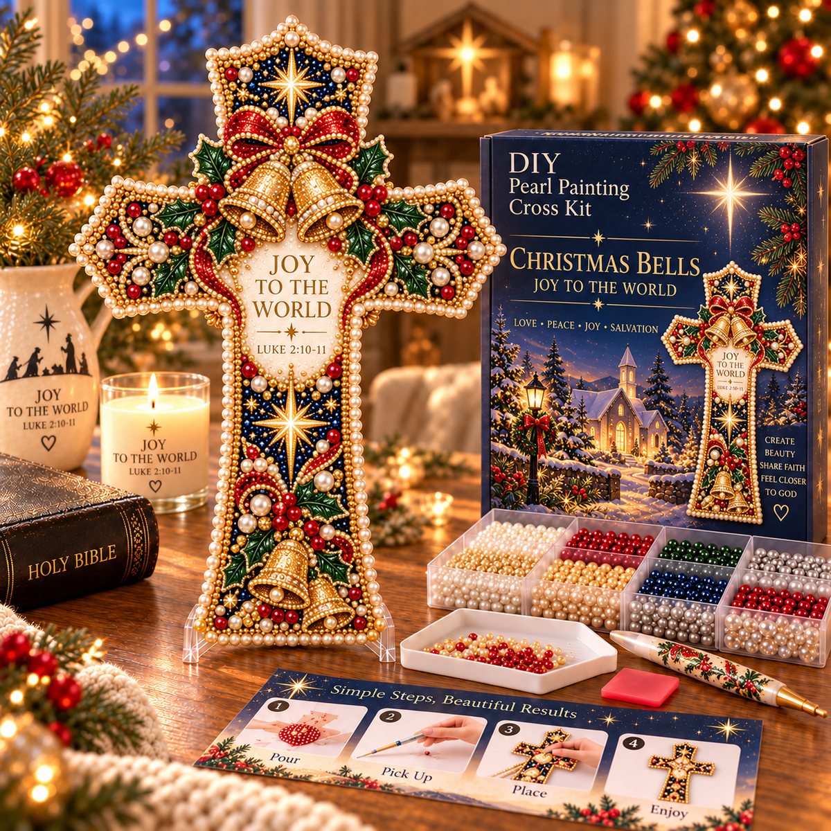 ✝️🎄 Christmas Scripture Pearl Painting Cross DIY Kit – A Handmade Keepsake of Faith & Love ❤️