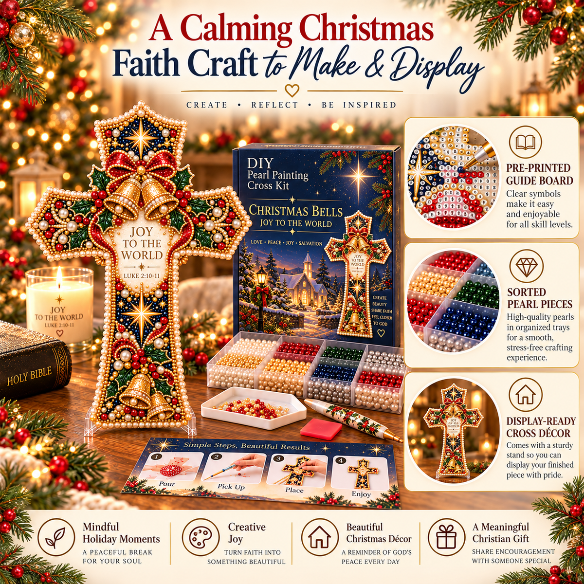 ✝️🎄 Christmas Scripture Pearl Painting Cross DIY Kit – A Handmade Keepsake of Faith & Love ❤️