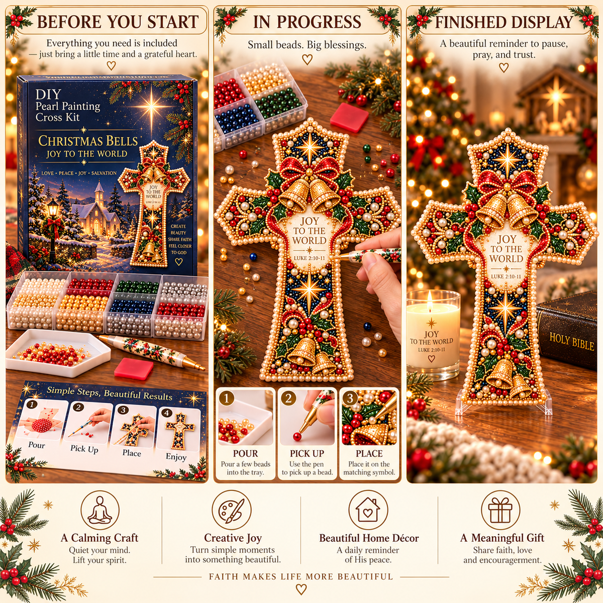 ✝️🎄 Christmas Scripture Pearl Painting Cross DIY Kit – A Handmade Keepsake of Faith & Love ❤️