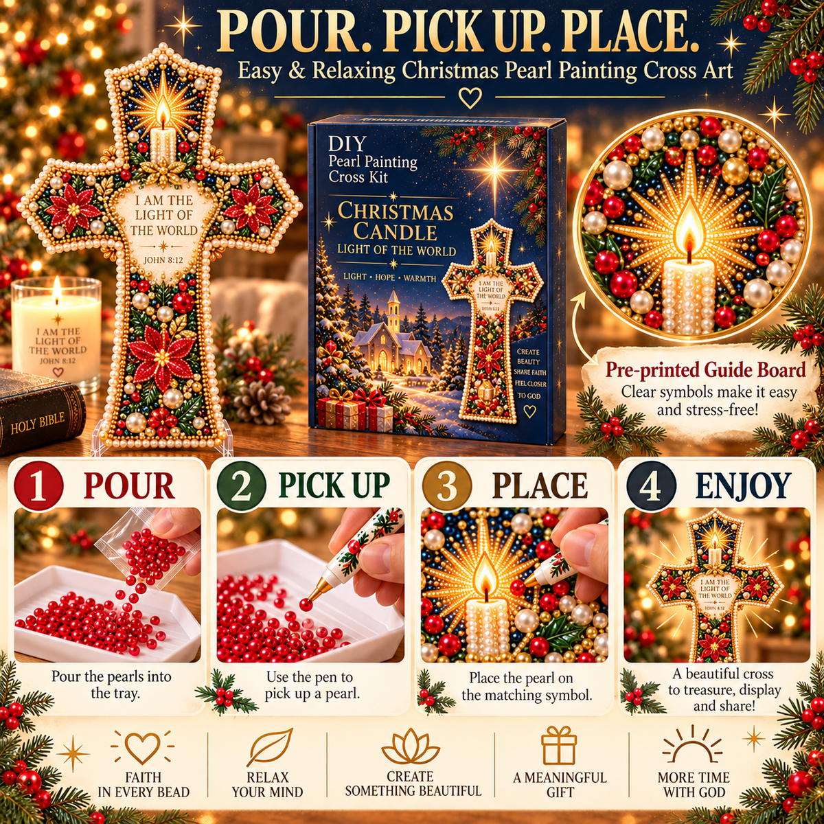 ✝️🎄 Christmas Scripture Pearl Painting Cross DIY Kit – A Handmade Keepsake of Faith & Love ❤️