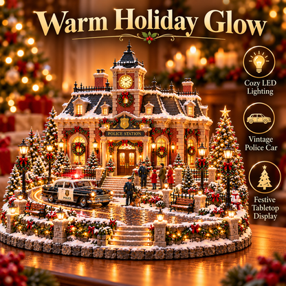 🎄 Christmas Police Station Village™ – Warm LED Lights, Vintage Patrol Car & K9 Holiday Display