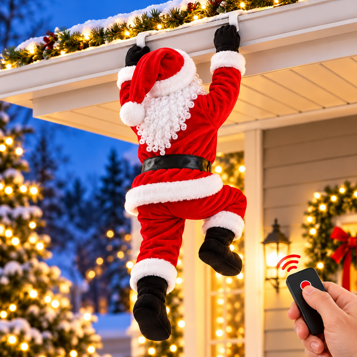 🎄🎅 Remote-Controlled Climbing Santa™ – Animated Christmas Roof & Gutter Hanging Decoration | Watch Santa Try to Climb Your Roof! 🎁