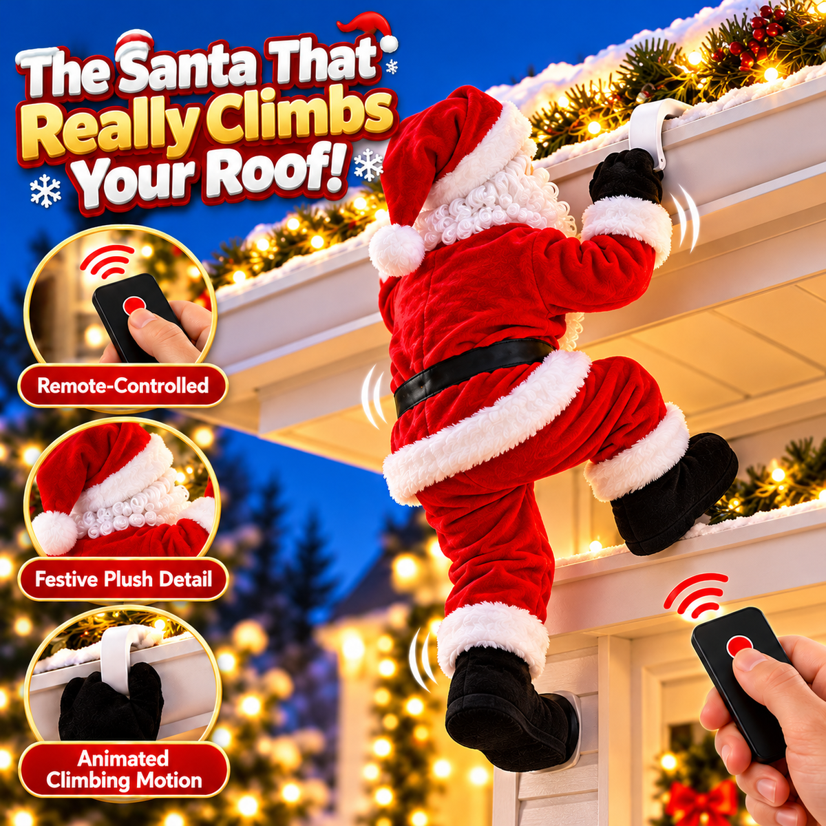🎅🎄 Remote-Controlled Climbing Santa™ – Animated Christmas Roof & Gutter Hanging Decoration | Watch Santa Try to Climb Your Roof! 🎁