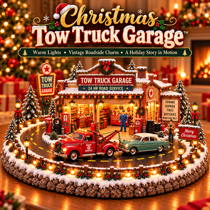 🚛🎄 Christmas Tow Truck Garage™ – Lighted Vintage Roadside Rescue Village