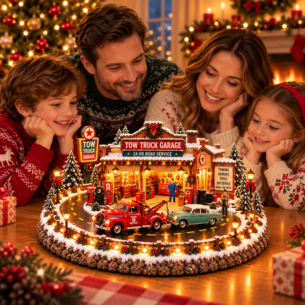 🚛🎄 Christmas Tow Truck Garage™ – Lighted Vintage Roadside Rescue Village