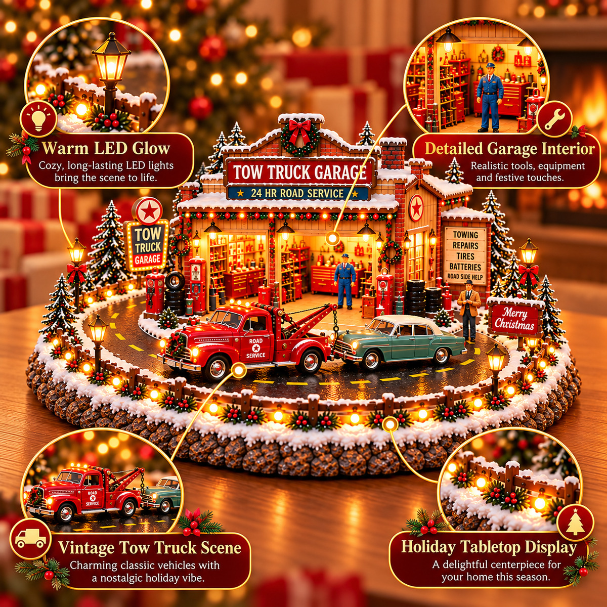 🚛🎄 Christmas Tow Truck Garage™ – Lighted Vintage Roadside Rescue Village