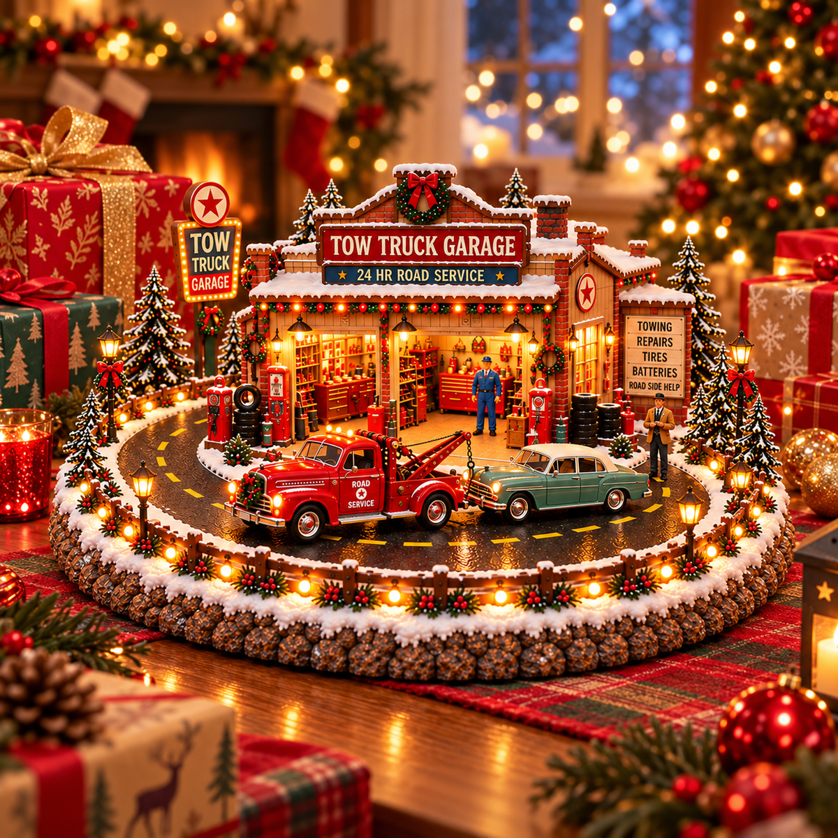 🚛🎄 Christmas Tow Truck Garage™ – Lighted Vintage Roadside Rescue Village