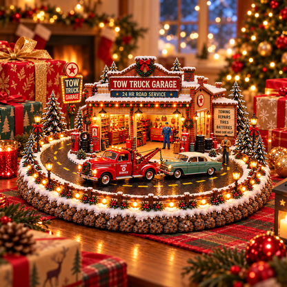 🚛🎄 Christmas Tow Truck Garage™ – Lighted Vintage Roadside Rescue Village