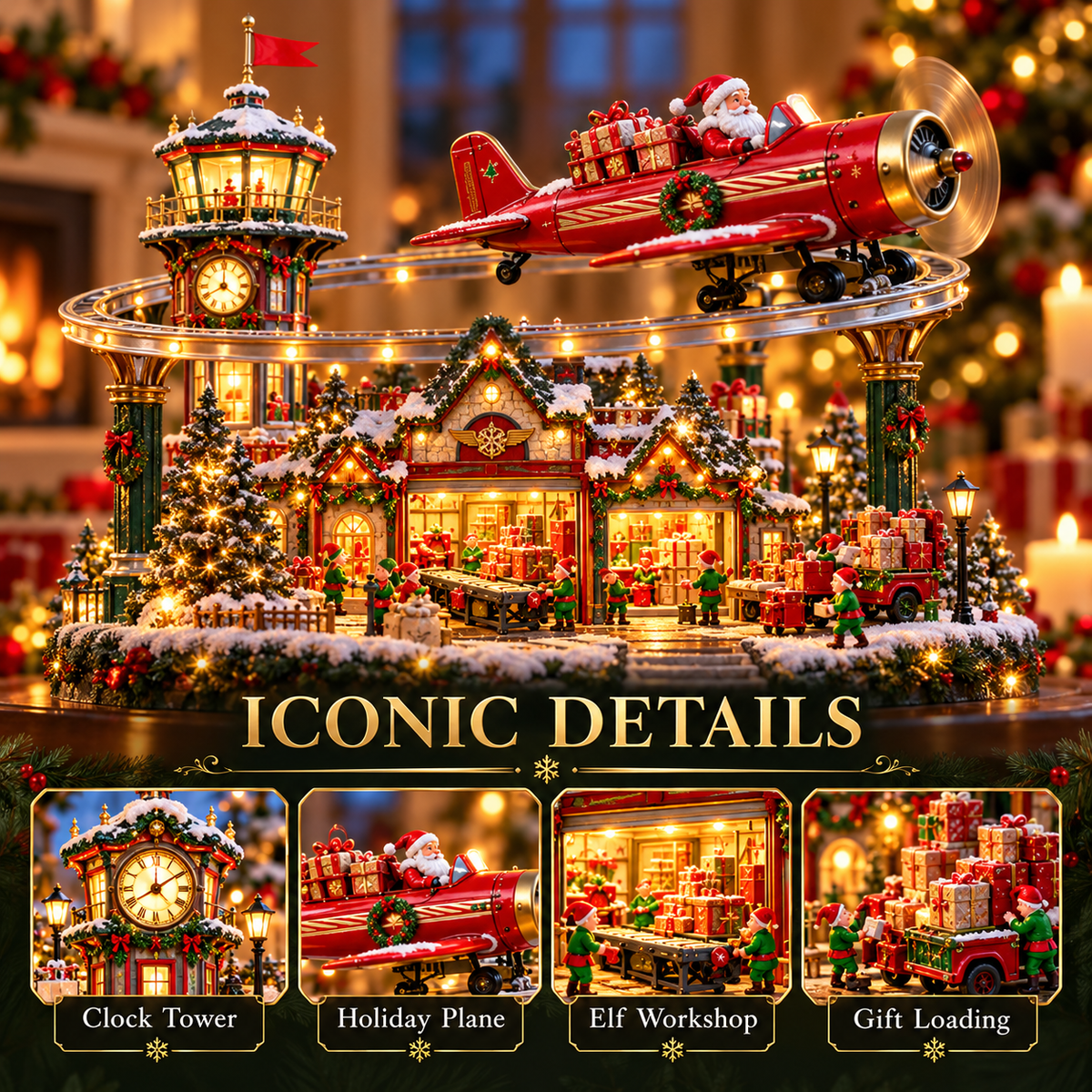 🎄 North Pole Air Mail Village™ – Lighted Christmas Airport with Santa Plane, Elf Workshop & Gift Depot