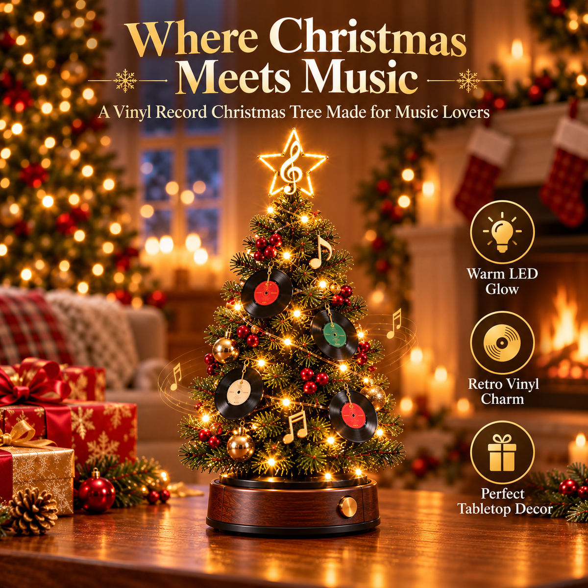 💿🎄 Vinyl Record Christmas Tree Light – Lighted Retro Holiday Tree for Music Lovers