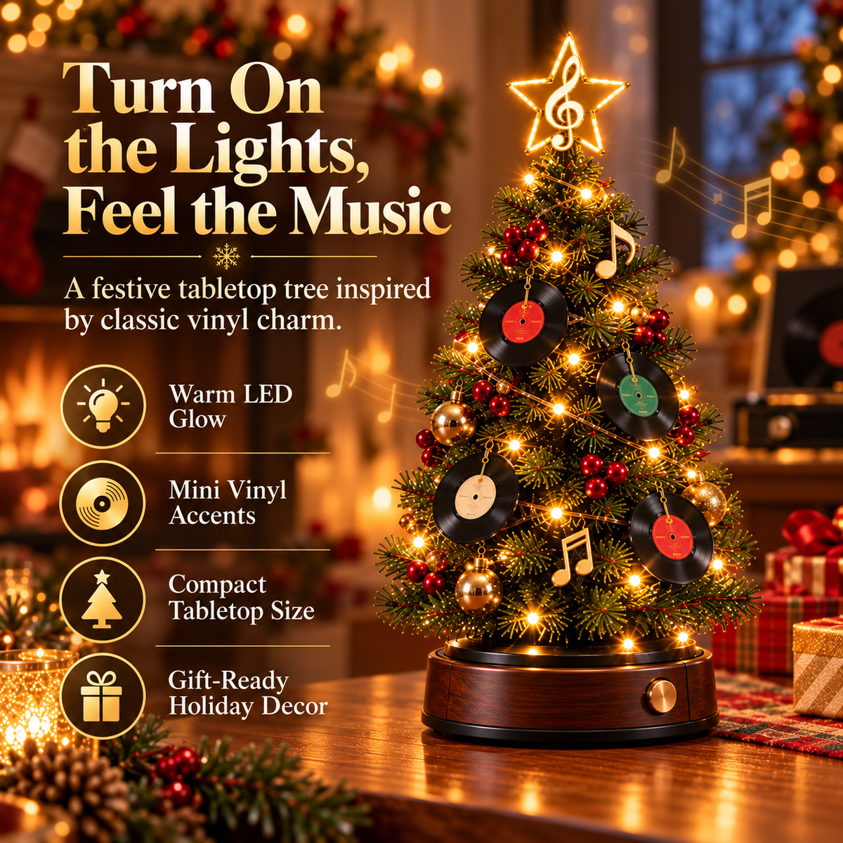 💿🎄 Vinyl Record Christmas Tree Light – Lighted Retro Holiday Tree for Music Lovers