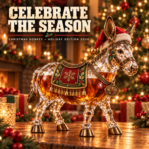 🫏2026 Christmas Donkey Whiskey Decanter – Festive Glass Donkey Bottle with Santa Hat, Holiday Collectible & Unique Christmas Gift🎁