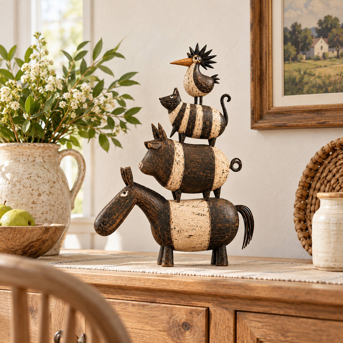 🐾🏡 Four Friends Folk Art Stack™ – Rustic Farmhouse Charm, Stacked with Personality