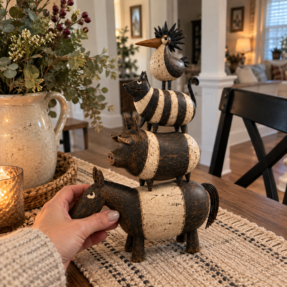 🐾🏡 Four Friends Folk Art Stack™ – Rustic Farmhouse Charm, Stacked with Personality