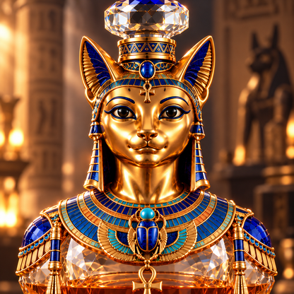 🐈Bastet’s Golden Grace Whiskey Decanter – Ancient Egyptian Cat Goddess Collectible Bottle🏺