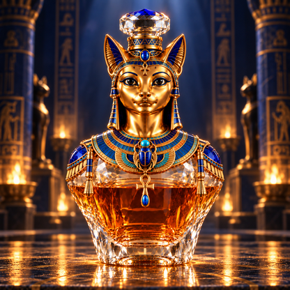 🐈Bastet’s Golden Grace Whiskey Decanter – Ancient Egyptian Cat Goddess Collectible Bottle🏺