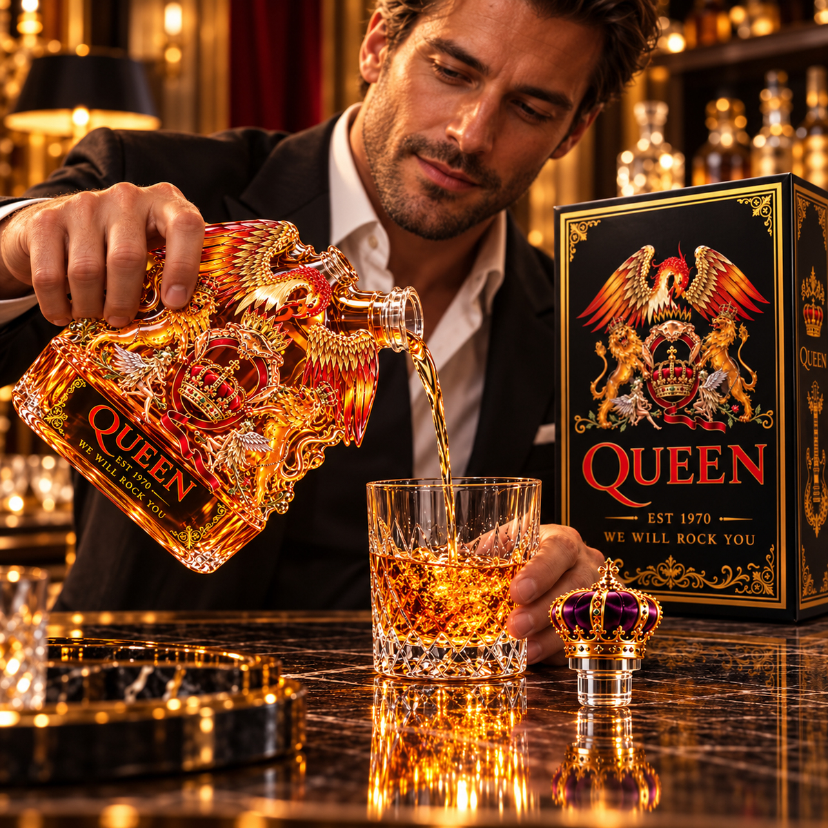 We Will Rock You — British Rock Royalty Whiskey Bottle