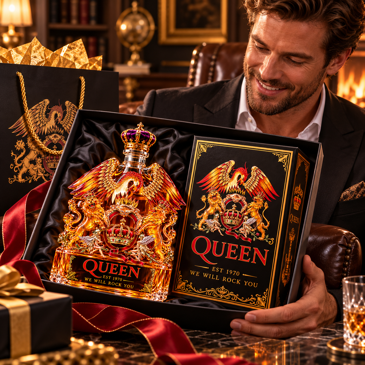 We Will Rock You — British Rock Royalty Whiskey Bottle