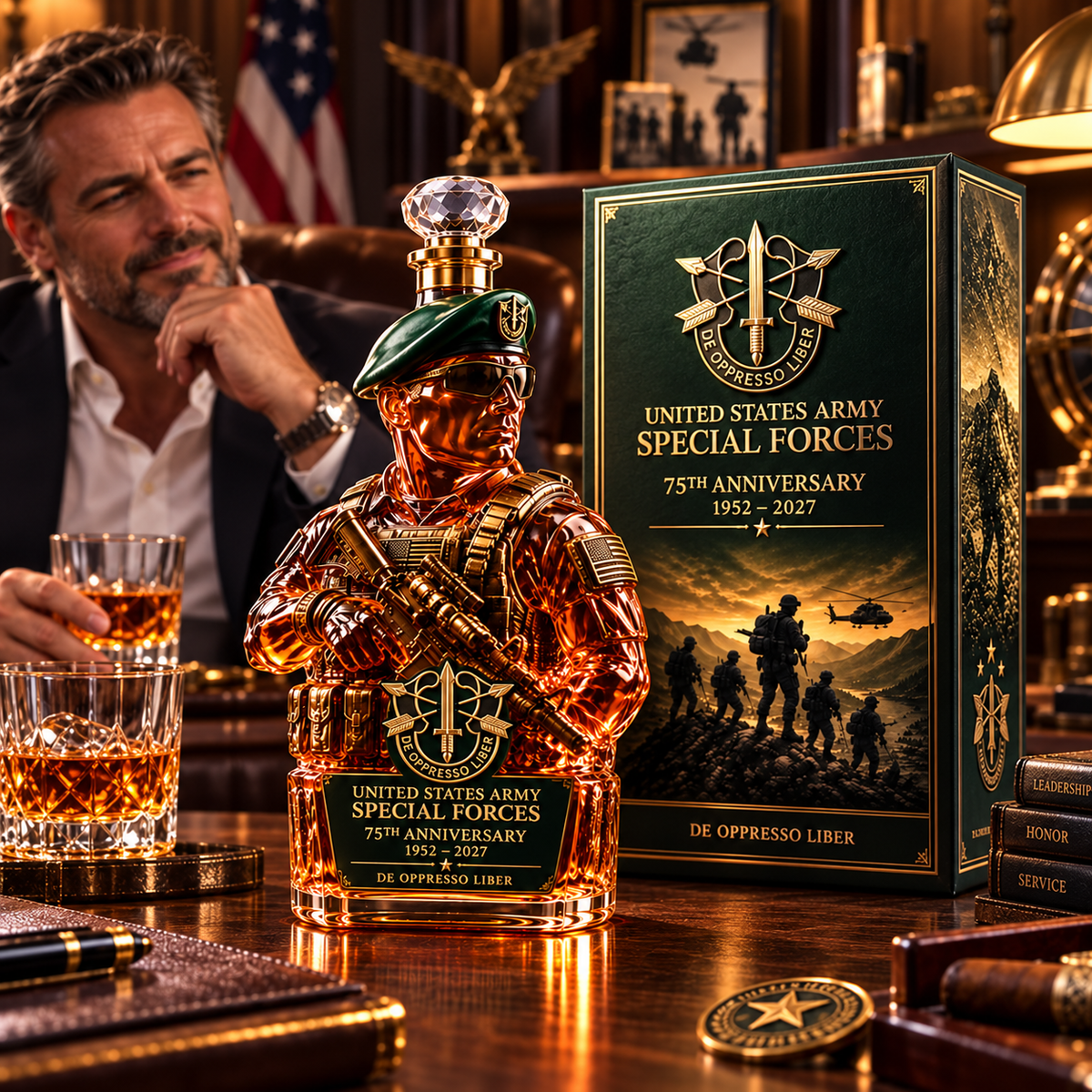 🇺🇸 U.S. Army Special Forces 75th Anniversary Whiskey Decanter – 1952–2027 Commemorative Collector’s Edition